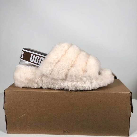 UGG FLUFF YEAH Sandals Slide Natural - Women Size 6 - Picture 1 of 4